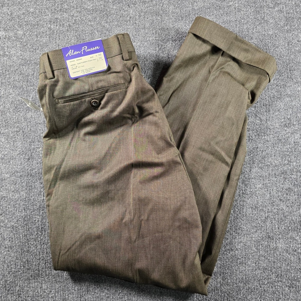 Alan Flusser Mens 2 Pleat Dress Pants 36x30 Field Tan Cuffed Wool Blend NWT
